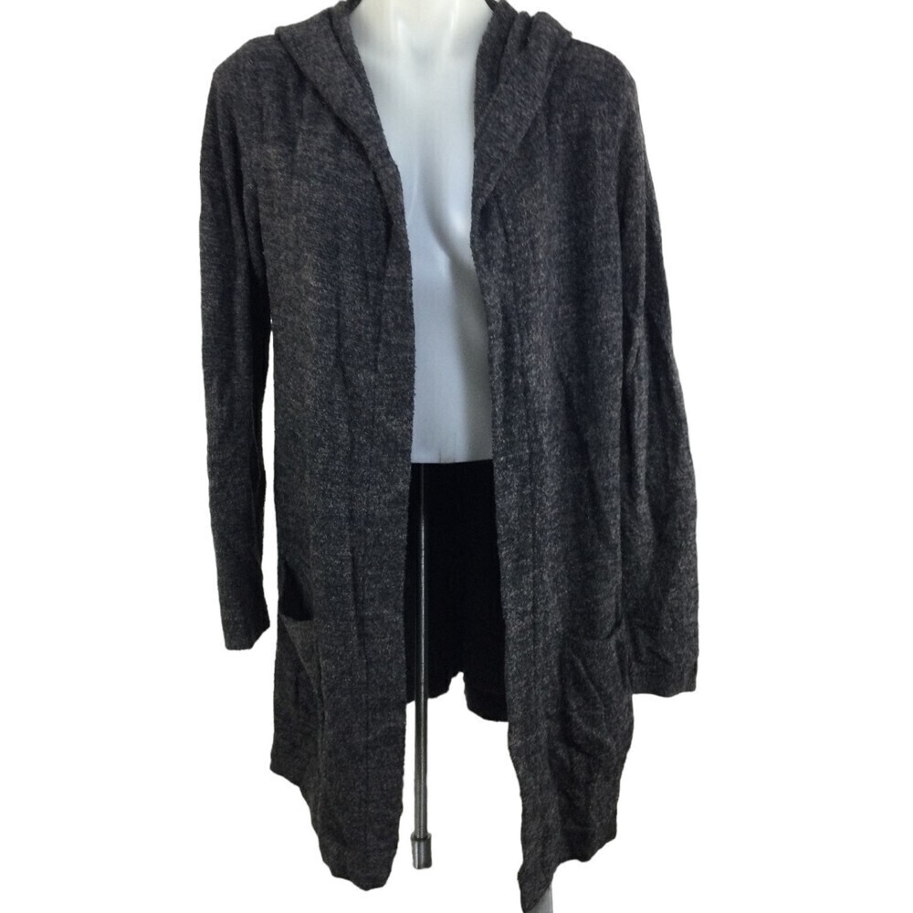 Barefoot Dreams CozyChic Lite Resort Long Open Front Hooded Cardigan Gray Medium